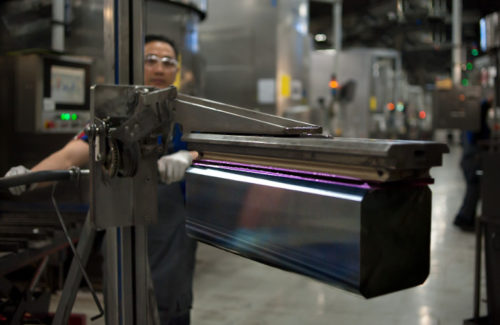 Archive photo of ingot ready to be cut into wafers at SolarWorld's Oregon manufacturing facility.