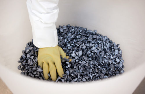 Archive photo of polysilicon ready to be formed into ingots at SolarWorld's Oregon manufacturing facility.